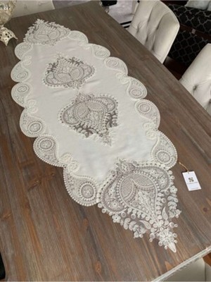 Timion Salon Takımı 5 Parça Keten Dantelli Krem