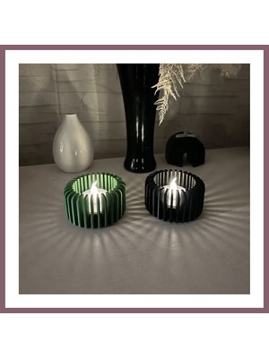 Bezos 3D Baskı Modern Çizgili Mumluk - Tealight Mumluk (1 Adet)-Yeşil Bzss
