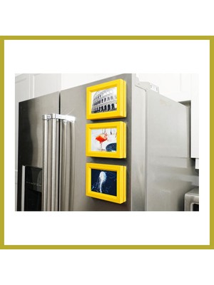 Bezos 3D Baskı 3lü Magnet Fotoğraf Çerçevesi Seti - Buzdolabı Için Mini Manyetik Resim Çerçevesi, Dekoratif Magnet-Sarı Bcks