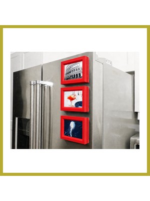 Bezos 3D Baskı 3lü Magnet Fotoğraf Çerçevesi Seti - Buzdolabı Için Mini Manyetik Resim Çerçevesi, Dekoratif Magnet-Kırmızı Bcks