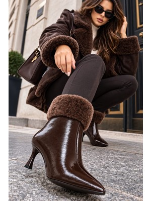 Melinta Shoes Melinta Kadın Peluş Bilekten Fermuarlı Topuklu Kadın Bot