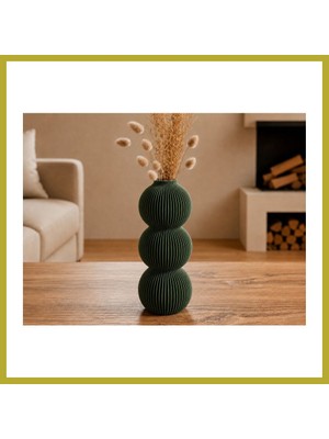 Bezos 3D Baskı Modern 3 Küre Dekoratif Vazo - Minimal Çiçek Vazosu, Masaüstü Ev ve Ofis Dekoru-Yeşil Bcks