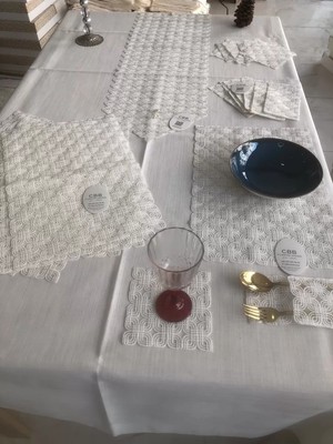 Timion Sofra Takımı Orion Gardenya Keten Yemek Takımı 160X260 Masa Seti 26 Parça Runner Set Krem