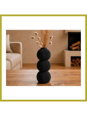 Bezos 3D Baskı Modern 3 Küre Dekoratif Vazo - Minimal Çiçek Vazosu, Masaüstü Ev ve Ofis Dekoru-Siyah Bcks