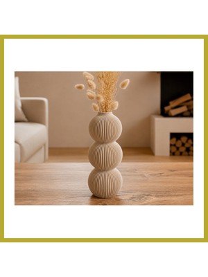Bezos 3D Baskı Modern 3 Küre Dekoratif Vazo - Minimal Çiçek Vazosu, Masaüstü Ev ve Ofis Dekoru-Bej Bcks
