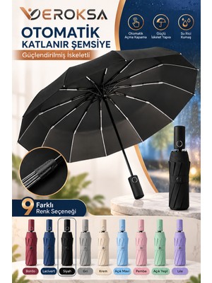 Veroksa Otomatik Açılır Kapanır Katlanır Şemsiye, Güçlendirilmiş Iskeletli Rüzgara Dayanıklı Kadın Erkek Yağmur Şemsiyesi, Kompakt Çanta Şemsiyesi