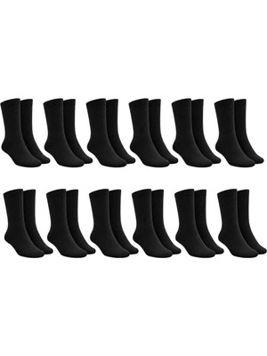 Timion Unisex Siyah Soket Çorap 12'li Set Düz Basic Ribanalı Günlük Spor Esnek Rahat Uzun Çorap Konforlu Set