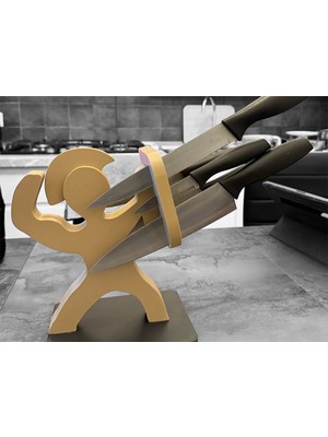 Timion 3D Baskı Bıçak Standı Figürlü Mutfak Bıçak Tutucu Dekoratif Tezgâh Üstü Bıçak Bloğu Sarı