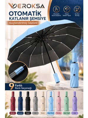 Veroksa Otomatik Açılır Kapanır Katlanır Şemsiye, Güçlendirilmiş Iskeletli Rüzgara Dayanıklı Kadın Erkek Yağmur Şemsiyesi, Kompakt Çanta Şemsiyesi