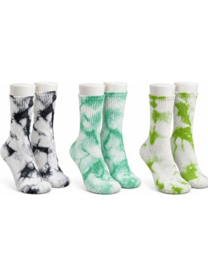 Timion Unisex Batik Desenli Çorap 3'lü Set Renkli Pamuklu Uzun Soket Dikişsiz Nefes Alan Günlük Spor Çorabı