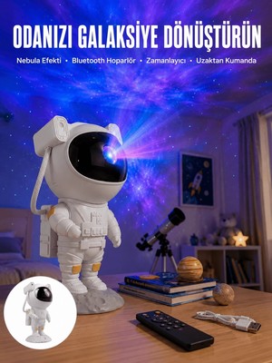 Timion Astronot Bluetooth Hoparlör Gökyüzü Projektör Gece Lambası