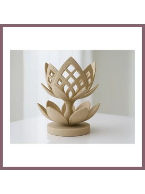 Bezos 3D Baskı Lotus Çiçeği Mumluk - Dekoratif Tealight Mumluk-Bej Bzss