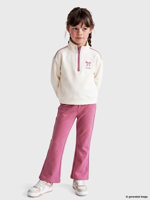 LC Waikiki Lcw Kids Ekru Baskılı Kız Çocuk Soft Touch Takım