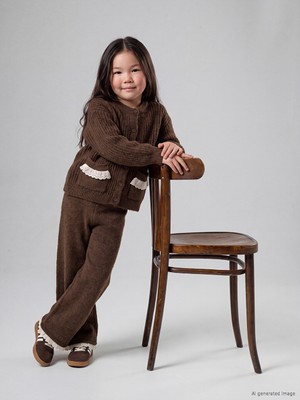 LC Waikiki Lcw Kids Kahverengi Cepli Fırfırlı Kız Çocuk Takım