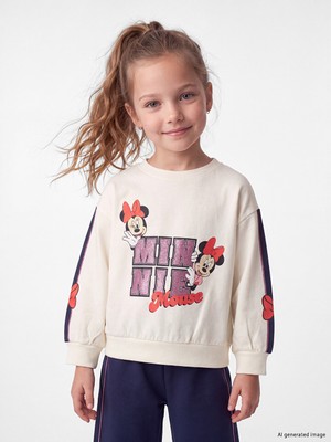 LC Waikiki Lcw Kids Ekru Minnie Mouse Baskılı Kız Çocuk Soft Touch Takım