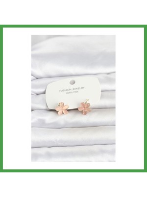 Soi Home Pirinç Gold Renk Pembe Çiçek Model Çocuk Küpe Soı