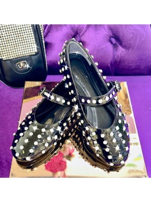 Purple Shoes Rugan Yuvarlak Burun Taşlı Bantlı Babet