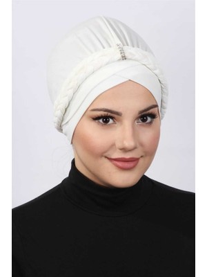 Mestore Çift Örgülü Bone  Beyaz