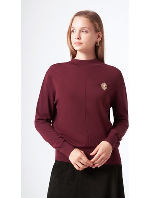 Nuss Dik Örme Yaka Kazak Tunik 200 Bordo