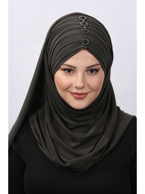 Mestore Pileli Taşlı Şal  Haki