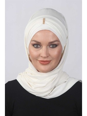 Mestore Taşlı Hazır Şal  Beyaz