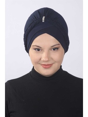 Mestore Çift Örgülü Bone  Lacivert