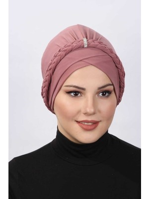Mestore Çift Örgülü Bone  Gül Kurusu