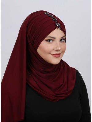 Mestore Pileli Taşlı Şal  Bordo