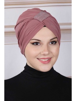 Mestore Taşlı Çapraz Bone  Gül Kurusu