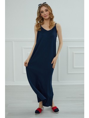 Mestore Askılı Uzun Elbise,elb-6 Lacivert