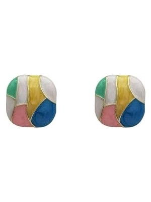 1 cm Mozaik Tasarımlı Geometrik Küpe, Çok Renkli MZYP3374T09