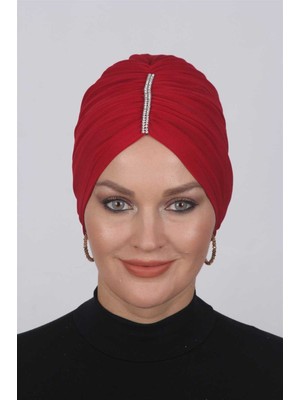 Mestore Büzgülü Taşlı Bone  Kırmızı