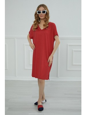 Mestore Yırtmaçlı Kısa Elbise,elb-4 Kırmızı