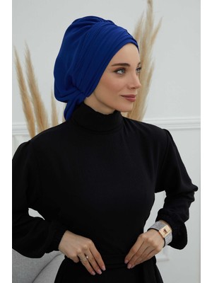 Mestore Pileli Tasarım Şifon Hazır TÜRBAN,HT-107,HT-107 Saks Mavisi