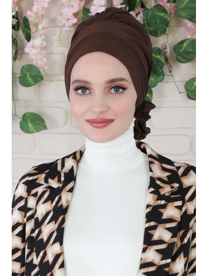 Mestore Pileli Tasarım Şifon Hazır Türban,ht-31,ht-31 Kahverengi