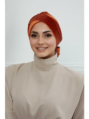 Mestore Kuşaklı Kadife BONE,B-31K Kiremit