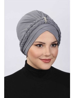 Mestore Çift Örgülü Bone  Gri