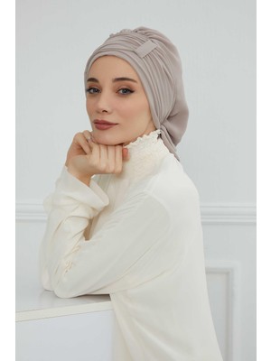 Mestore Pileli Tasarım Şifon Hazır TÜRBAN,HT-107,HT-107 Vizon