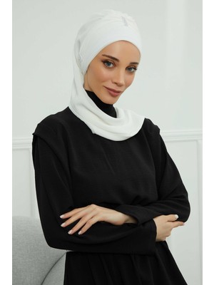 Mestore Renkli Taş Aksesuarlı Şifon Hazır Türban,ht-51,ht-51 Kırık Beyaz