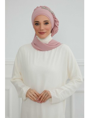 Mestore Yandan Fırfırlı Taş Aksesuarlı Şifon Hazır TÜRBAN,HT-100,HT-100 Pudra