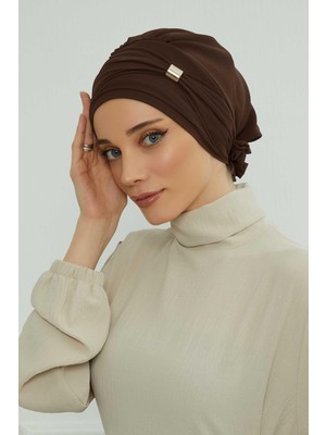 Mestore Aksesuarlı Şifon Hazır TÜRBAN,HT-95S,HT-95S Kahverengi