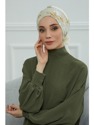 Mestore Şifon Kuşaklı Desenli Penye BONE,B-24YD Desen 27 - Krem