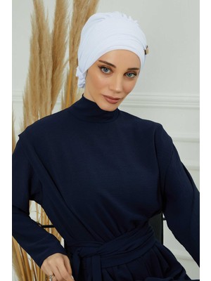 Mestore Aksesuarlı Şifon Hazır TÜRBAN,HT-95S,HT-95S Beyaz