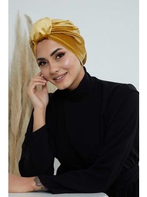 Mestore Ön Kemer Detaylı Kadife BONE,B-68K Hardal