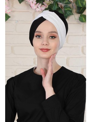 Mestore Tesettür Bone Iki RENKI,B-9A Beyaz - Siyah