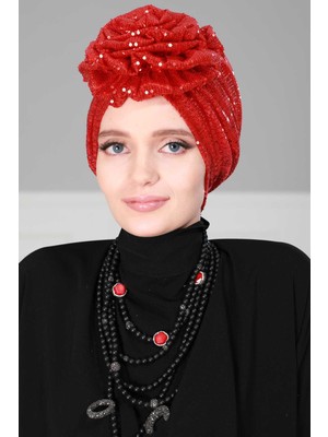 Mestore Güllü Payetli BONE,B-21P Kırmızı