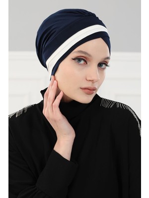 Mestore Çift Renkli Penye Bone,b-23 Lacivert - Krem