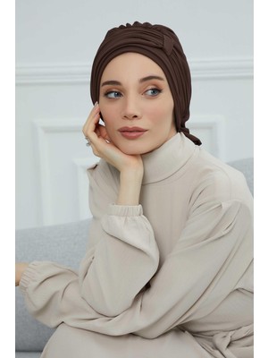 Mestore Pileli Tasarım Şifon Hazır TÜRBAN,HT-107,HT-107 Kahverengi