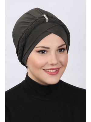 Mestore Çift Örgülü Bone  Haki
