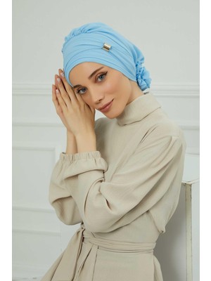 Mestore Aksesuarlı Şifon Hazır TÜRBAN,HT-95S,HT-95S Bebe Mavisi
